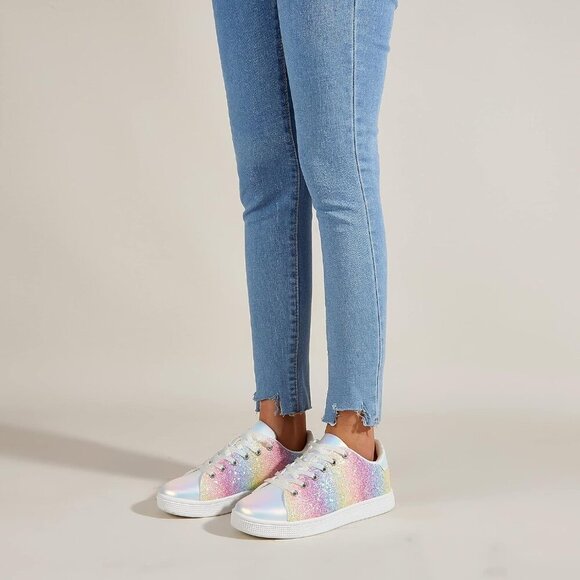 LUCKY STEP Rainbow LaceUp Sneakers Sparkly Fashion Shoes for Women - Picture 9 of 9